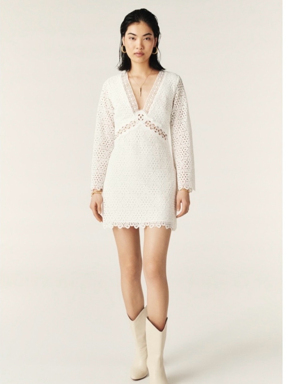 ba&sh White Galia lace V-Neck Mini Dress